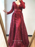 vigocouture-Beaded Plunging V-Neck Formal Dresses Long Sleeve Evening Dresses 21529-Prom Dresses-vigocouture-