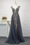 vigocouture-Beaded Plunging V-Neck Prom Dresses 20751-Prom Dresses-vigocouture-Grey-US2-