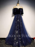vigocouture-Beaded Prom Dress 2022 Off the Shoulder Prom Gown-Prom Dresses-vigocouture-Navy Blue-US2-