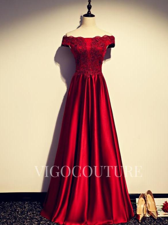 vigocouture-Beaded Prom Dress 2022 Off the Shoulder Prom Gown-Prom Dresses-vigocouture-Red-US2-