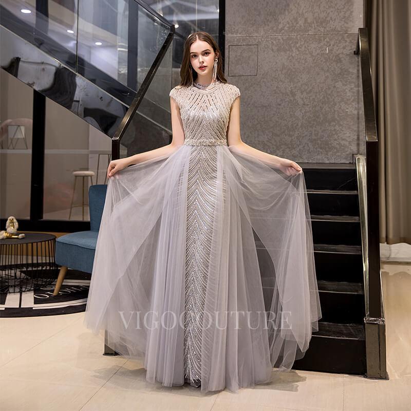 vigocouture-Beaded Prom Dresses Cap Sleeve A-line Formal Dresses 20100-Prom Dresses-vigocouture-
