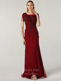 vigocouture-Beaded Prom Dresses Lace Applique Evening Dresses 21243-Prom Dresses-vigocouture-Burgundy-US2-