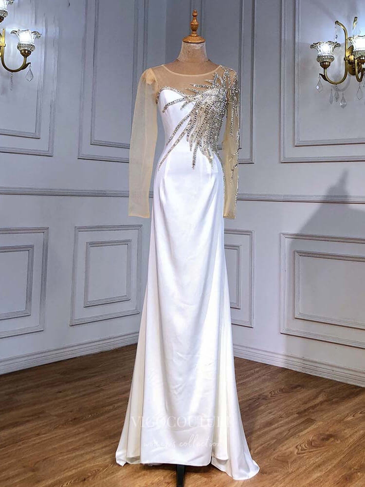 vigocouture-Beaded Prom Dresses Long Sleeve Evening Dresses 21216-Prom Dresses-vigocouture-Ivory-US2-