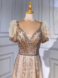 vigocouture-Beaded Prom Dresses Puffed Sleeve Evening Dresses 21199-Prom Dresses-vigocouture-