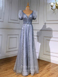 vigocouture-Beaded Prom Dresses Puffed Sleeve Evening Dresses 21199-Prom Dresses-vigocouture-Blue-US2-