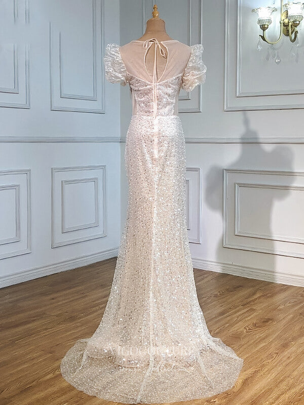 vigocouture-Beaded Prom Dresses Puffed Sleeve Evening Dresses 21241-Prom Dresses-vigocouture-
