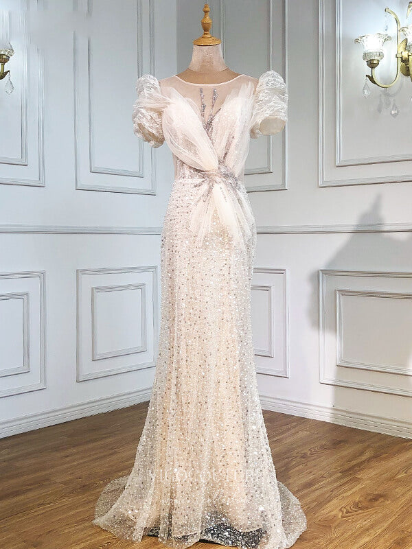 vigocouture-Beaded Prom Dresses Puffed Sleeve Evening Dresses 21241-Prom Dresses-vigocouture-As Pictured-US2-