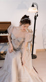 vigocouture-Beaded Puffed Sleeve Prom Dress 20230-Prom Dresses-vigocouture-