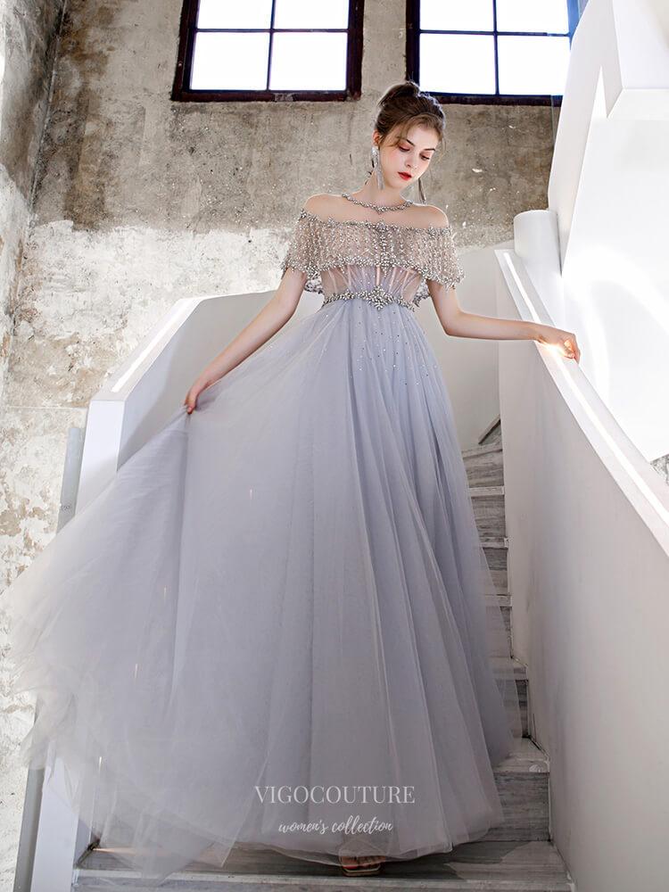 vigocouture-Beaded Round Neck Prom Dress 20240-Prom Dresses-vigocouture-Light Blue-US2-