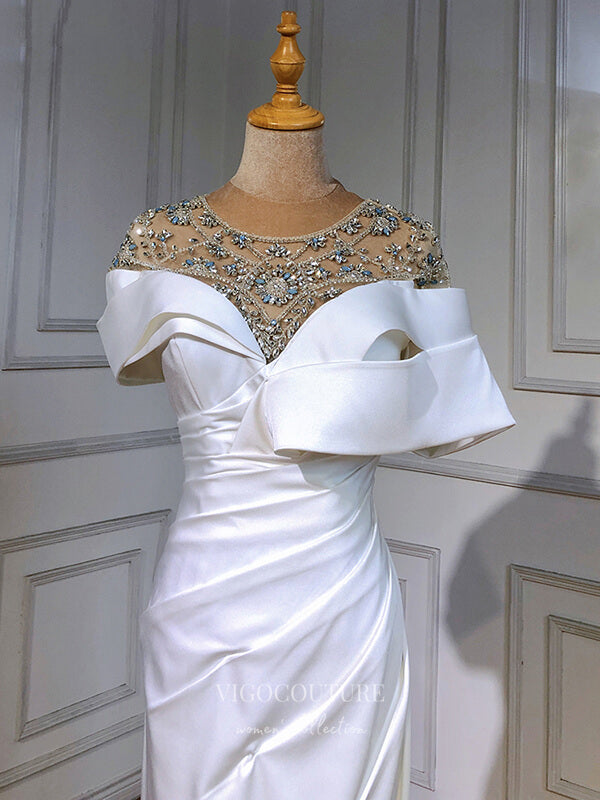 vigocouture-Beaded Satin Prom Dresses Pleated Evening Dresses 21207-Prom Dresses-vigocouture-