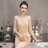 vigocouture-Beaded Sheath Half Sleeve Prom Dresses 20009-Prom Dresses-vigocouture-