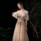 vigocouture-Beaded Short Long Sleeve Prom Dress 20145-Prom Dresses-vigocouture-