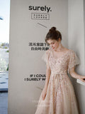 vigocouture-Beaded Short Sleeve V-Neck Prom Dress 20249-Prom Dresses-vigocouture-