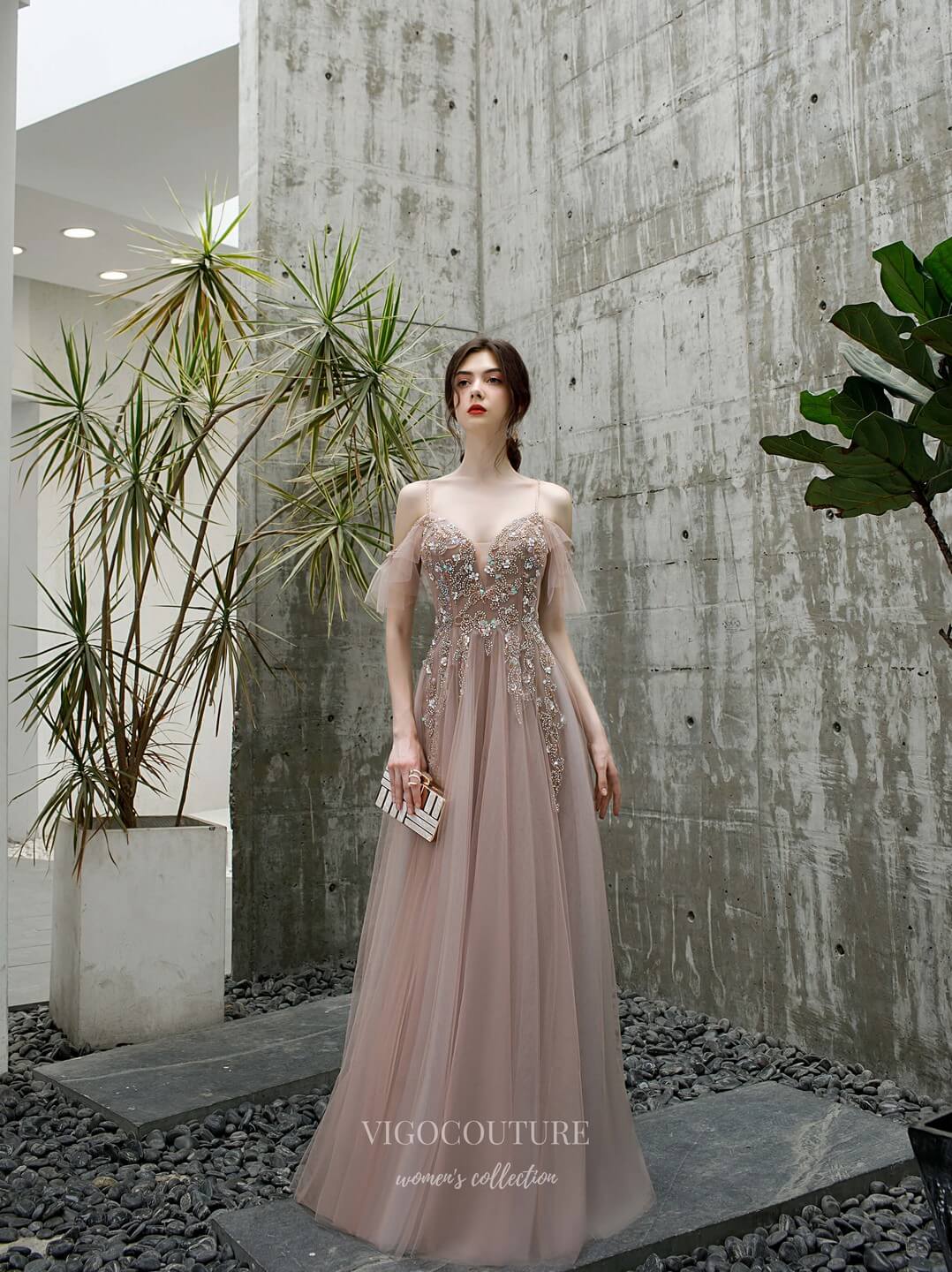 vigocouture-Beaded Spaghetti Strap Prom Dress 20190-Prom Dresses-vigocouture-