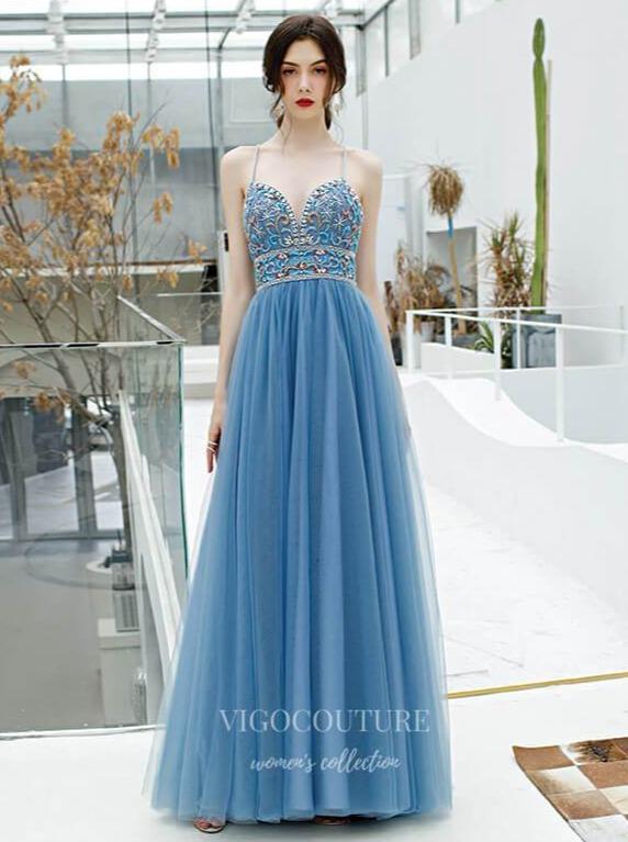 vigocouture-Beaded Spaghetti Strap Prom Dress 20221-Prom Dresses-vigocouture-Light Blue-US2-