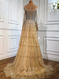 vigocouture-Beaded Strapless Prom Dresses Long Sleeve Evening Dresses 21254-Prom Dresses-vigocouture-