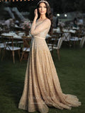 vigocouture-Beaded Strapless Prom Dresses Long Sleeve Evening Dresses 21254-Prom Dresses-vigocouture-
