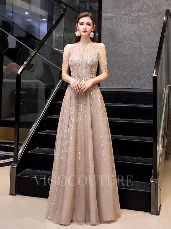 vigocouture-Beaded String A-line Prom Dresses 20017-Prom Dresses-vigocouture-Champagne-US2-