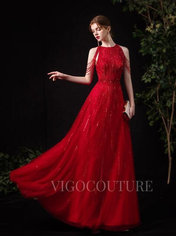 vigocouture-Beaded String A-line Prom Dresses 20017-Prom Dresses-vigocouture-Red-US2-