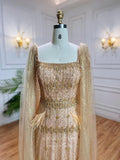Beaded Tea-Length Prom Dresses Cape Sleeve Evening Dress 22122-Prom Dresses-vigocouture-Champagne-US2-vigocouture