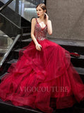 vigocouture-Beaded Tiered A-Line Prom Dresses 20015-Prom Dresses-vigocouture-Red-US2-