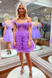 vigocouture-Beaded Tiered Hoco Dresses Off the Shoulder Homecoming Dresses hc213-Prom Dresses-vigocouture-Lavender-US0-