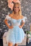 vigocouture-Beaded Tiered Hoco Dresses Off the Shoulder Homecoming Dresses hc213-Prom Dresses-vigocouture-Light Blue-US0-