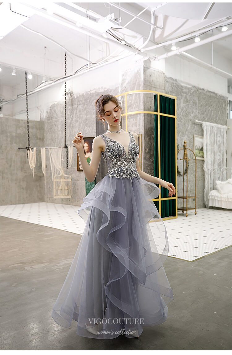 vigocouture-Beaded Tiered Prom Dress 20215-Prom Dresses-vigocouture-