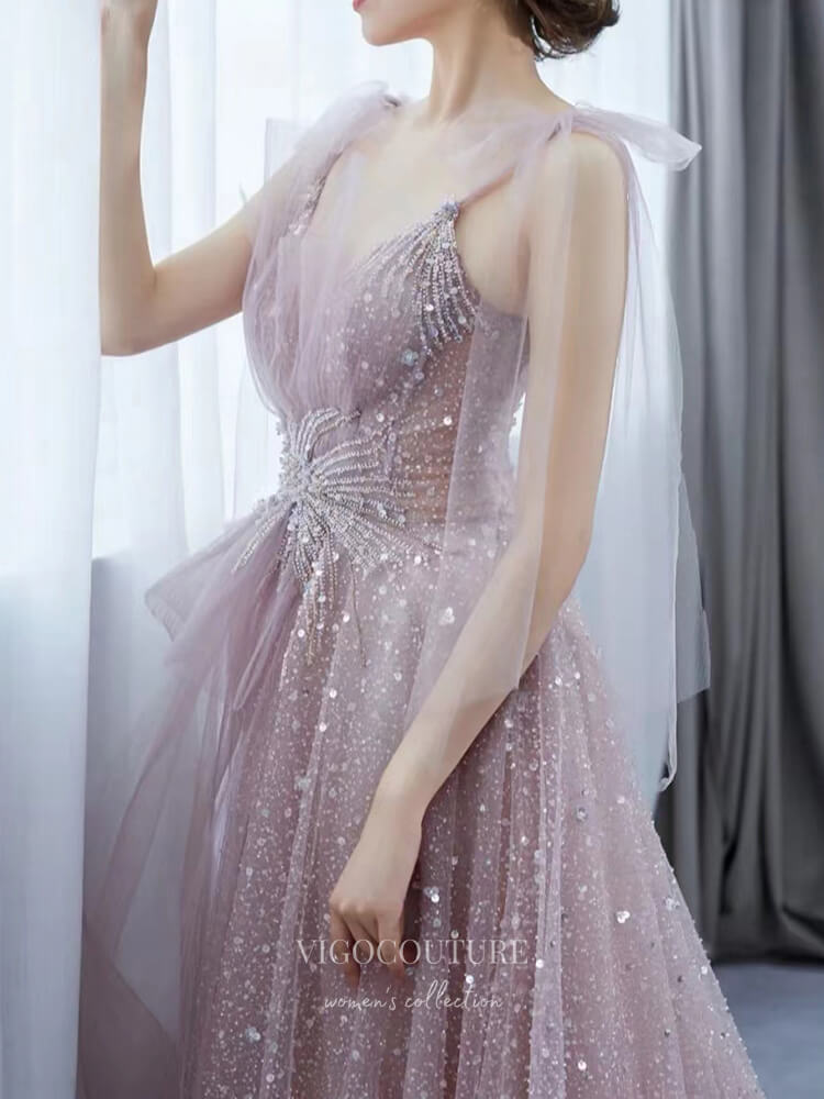 Beaded Tulle Prom Dresses Spaghetti Strap Formal Dress 22163-Prom Dresses-vigocouture-Pink-US2-vigocouture
