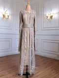 vigocouture-Beaded Two-Piece Prom Dresses Tea-Length Evening Dresses 21220-Prom Dresses-vigocouture-Brown-US2-