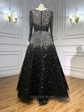 vigocouture-Black Beaded Prom Dresses Long Sleeve Formal Dresses 21229-Prom Dresses-vigocouture-