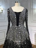 vigocouture-Black Beaded Prom Dresses Long Sleeve Formal Dresses 21229-Prom Dresses-vigocouture-