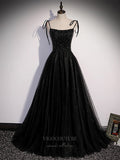 vigocouture-Black Beaded Spaghetti Strap Prom Dress 20898-Prom Dresses-vigocouture-Black-Custom Size-