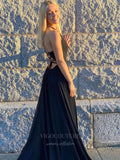 vigocouture-Black Chiffon Plunging V-Neck Prom Dress 20961-Prom Dresses-vigocouture-