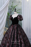 Black Floral Prom Dress with Puffed Sleeve and Velvet Bodice 22291-Prom Dresses-vigocouture-Black-Custom Size-vigocouture