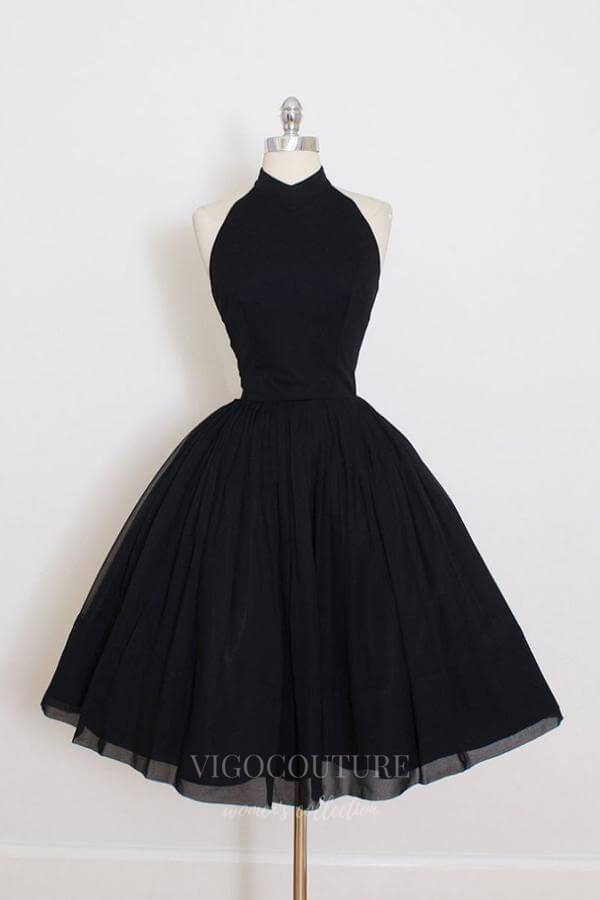 vigocouture-Black Homecoming Dress High Neck Maxi Hoco Dress hc039-Prom Dresses-vigocouture-Black-US2-