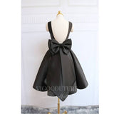 vigocouture-Black Homecoming Dress Satin Boat Neck Hoco Dress hc070-Prom Dresses-vigocouture-