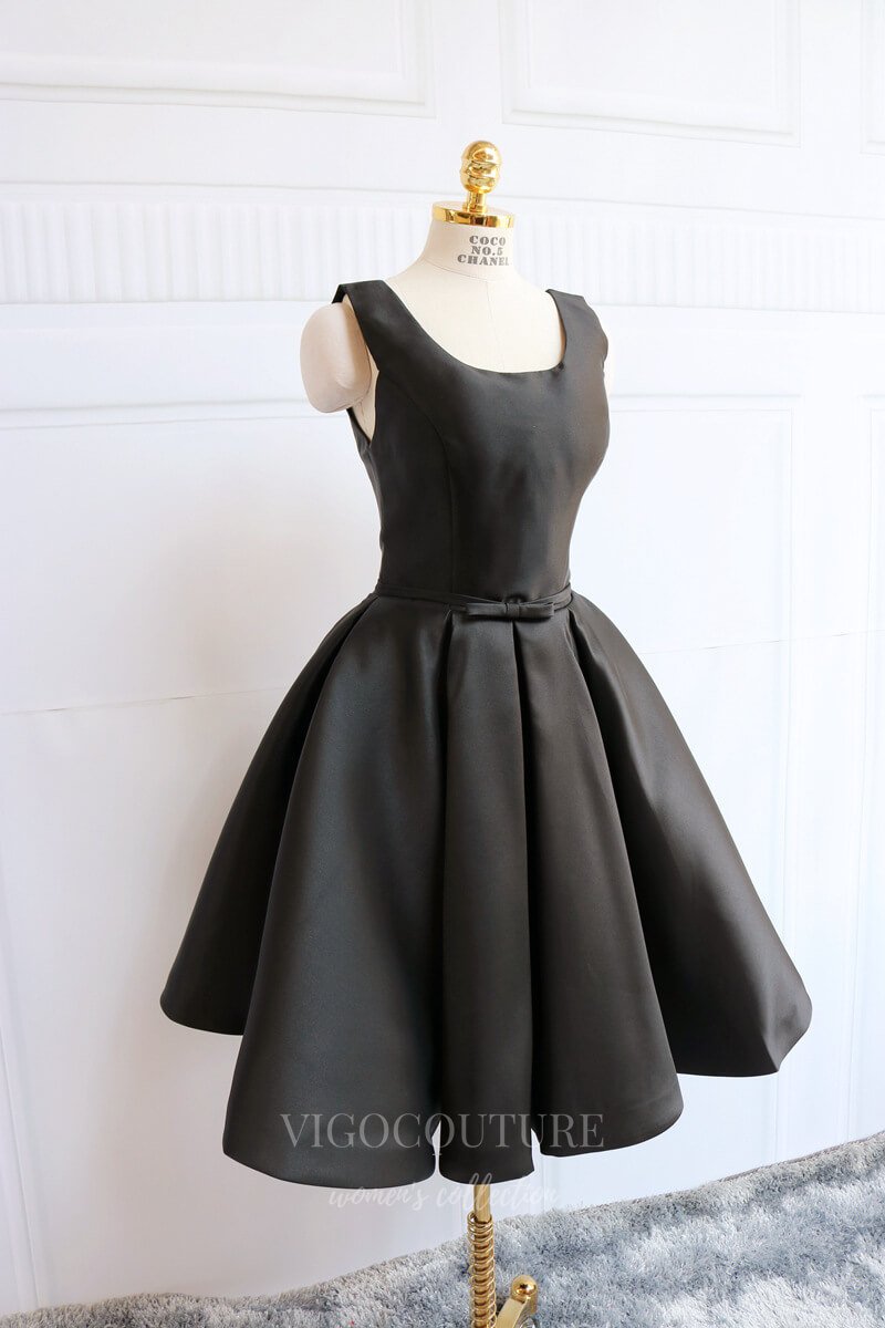 vigocouture-Black Homecoming Dress Satin Boat Neck Hoco Dress hc070-Prom Dresses-vigocouture-Black-US2-