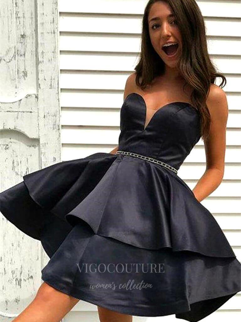 vigocouture-Black Homecoming Dress Sweetheart Neck Hoco Dress hc047-Prom Dresses-vigocouture-