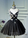 vigocouture-Black Lace Applique Homecoming Dresses Spaghetti Strap Dama Dresses hc096-Prom Dresses-vigocouture-