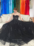 vigocouture-Black Lace Applique Prom Dresses Strapless Evening Dress 21762-Prom Dresses-vigocouture-