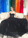 vigocouture-Black Lace Applique Prom Dresses Strapless Evening Dress 21762-Prom Dresses-vigocouture-Black-US2-