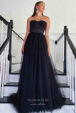 Black Lace Applique Prom Dresses Strapless Formal Gown 21923-Prom Dresses-vigocouture-Black-US2-vigocouture