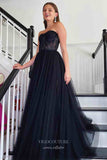 Black Lace Applique Prom Dresses Strapless Formal Gown 21923-Prom Dresses-vigocouture-Black-US2-vigocouture