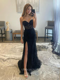 Black Lace Applique Prom Dresses with Slit Mermaid Evening Dress 21876-Prom Dresses-vigocouture-Black-US2-vigocouture