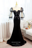 vigocouture-Black Long Puffed Sleeve Formal Dress Mermaid Bow-Tie Prom Dresses 21672-Prom Dresses-vigocouture-Black-US2-