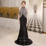 vigocouture-Black Mermaid Halter Neck Beaded Prom Dress 20268-Prom Dresses-vigocouture-
