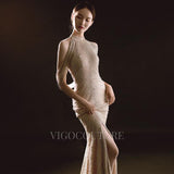 vigocouture-Black Mermaid High Neck Prom Dresses Middle Slit Evening Dresses 20066-Prom Dresses-vigocouture-