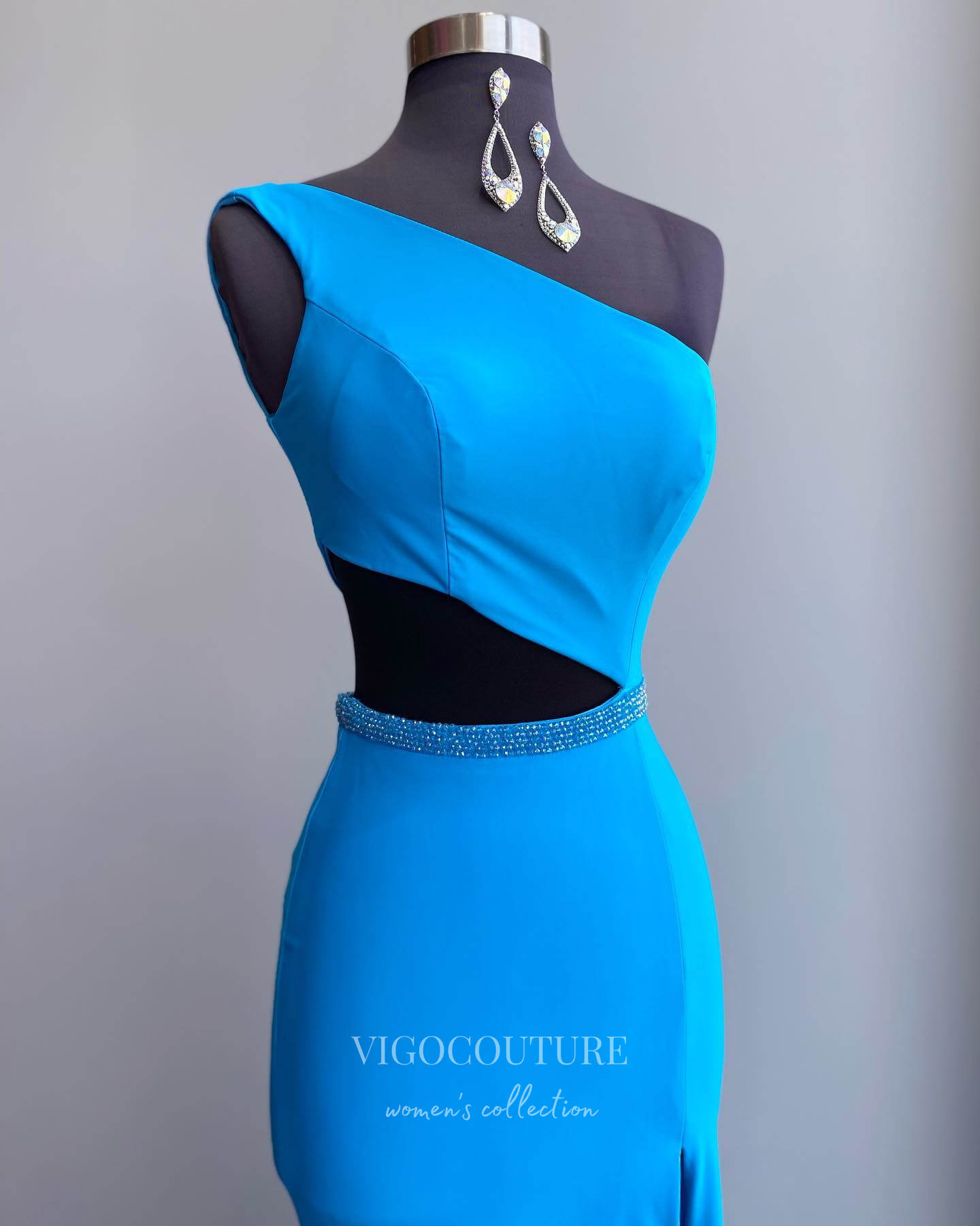 vigocouture-Black Mermaid Prom Dress With Slit One Shoulder Evening Dress 20933-Prom Dresses-vigocouture-