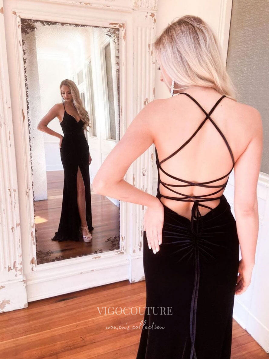 vigocouture-Black Mermaid Prom Dresses Spaghetti Strap Evening Dress 21732-Prom Dresses-vigocouture-Black-US2-